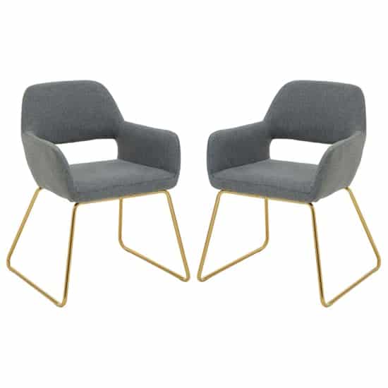 Porrima Grey Fabric Dining Chairs With Gold Base In A Pair