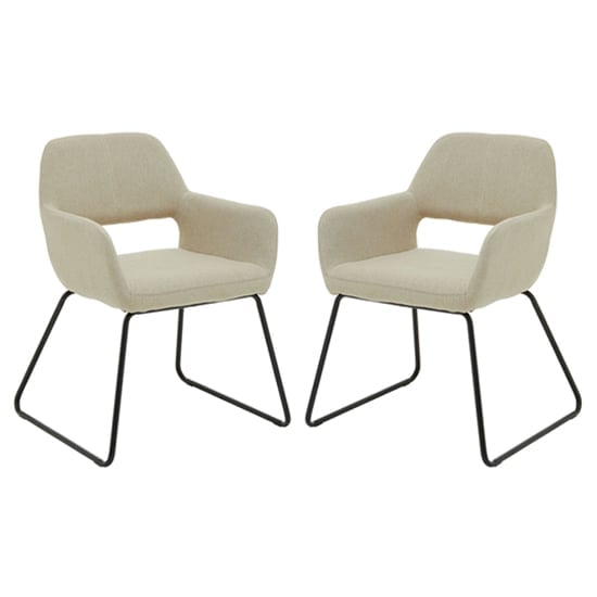 Porrima Natural Fabric Dining Chairs With Black Base In A Pair