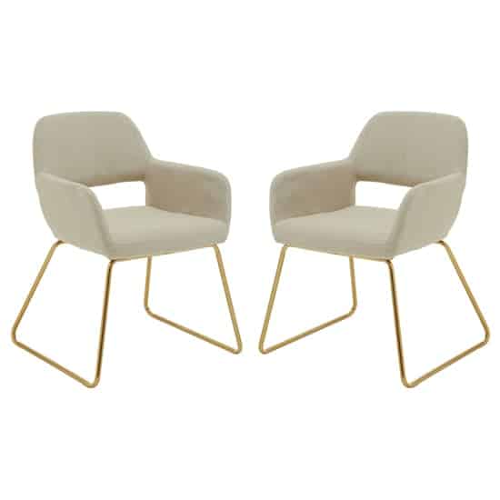 Porrima Natural Fabric Dining Chairs With Gold Base In A Pair