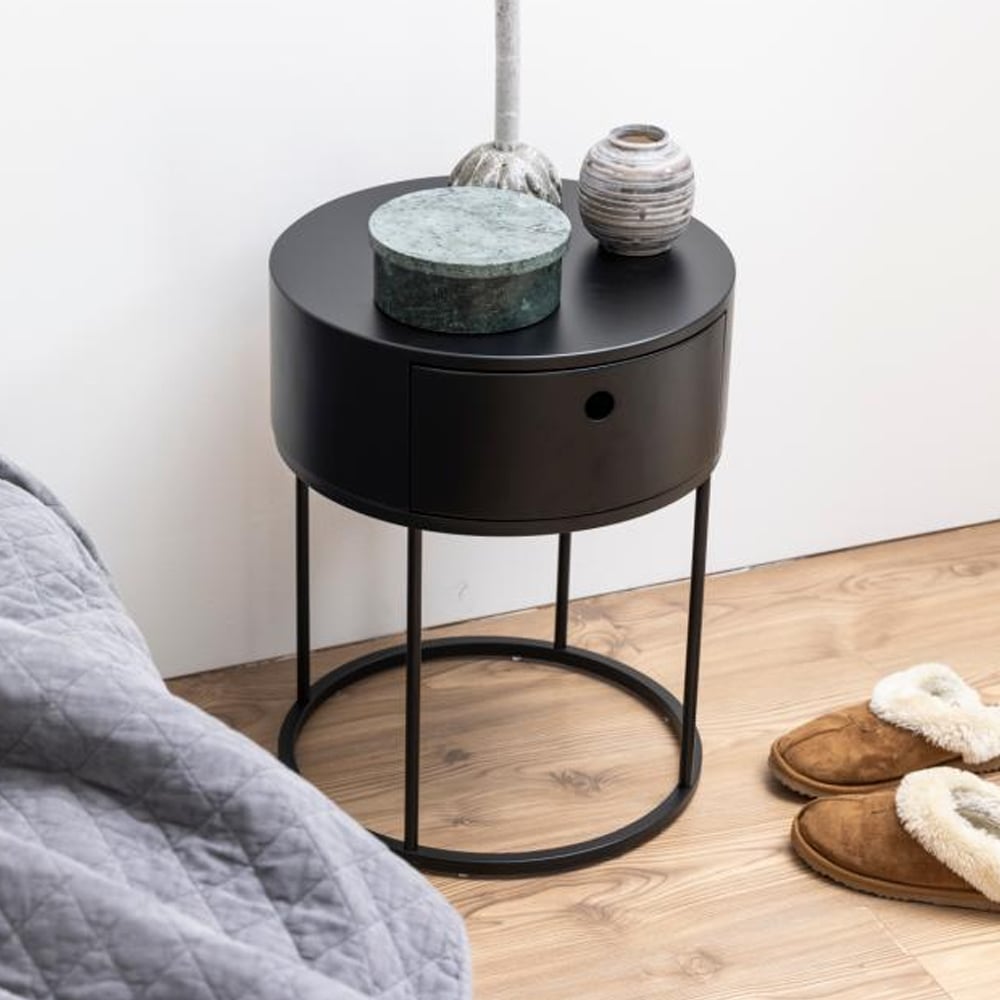 Portage Wooden Bedside Cabinet With 1 Drawer In Matt Black