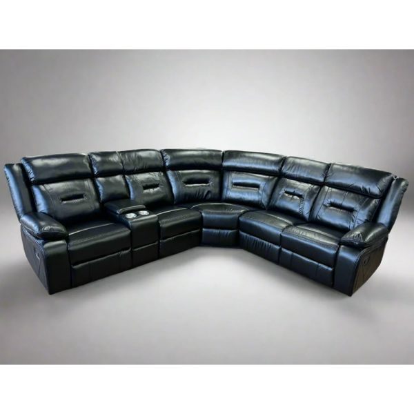 Portales Faux Leather Recliner Corner Sofa In Black | Bed Sava