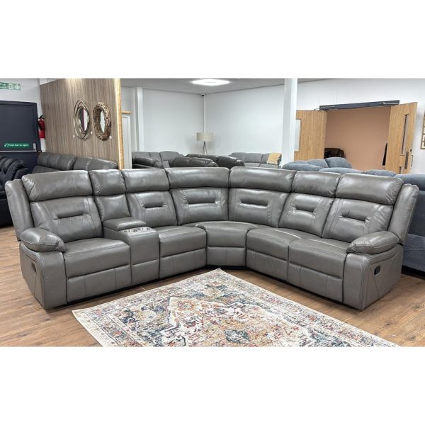 Portales Faux Leather Recliner Corner Sofa In Grey | Bed Sava