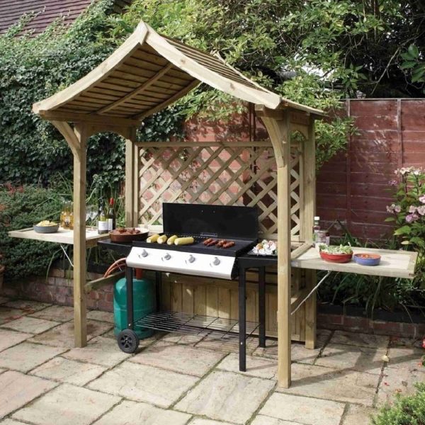 Portsoy Wooden Garden Arbour With Party Station In Natural | Bed Sava