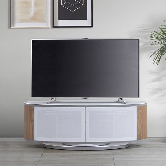 Lanza High Gloss TV Stand With Push Doors In White And Oak | Bed Sava