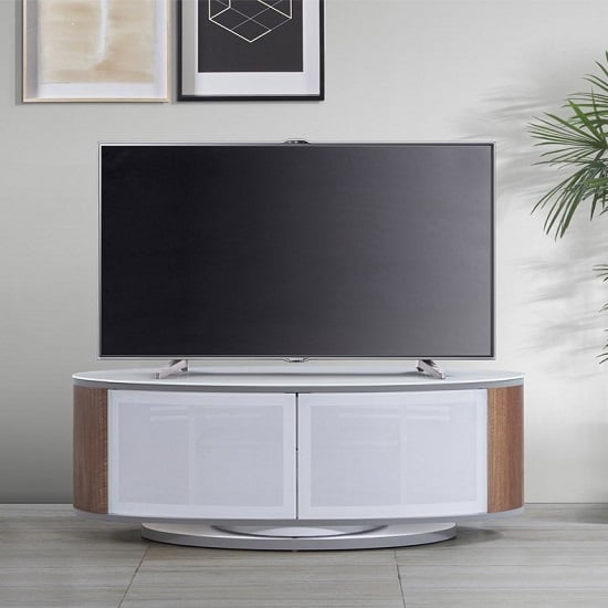 Lanza High Gloss TV Stand With Push Doors In White And Walnut | Bed Sava