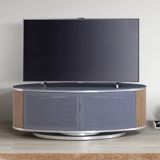 Lanza High Gloss TV Stand With Push Doors In Grey And Oak | Bed Sava