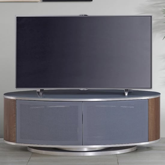 Lanza High Gloss TV Stand With Push Doors In Grey And Walnut | Bed Sava