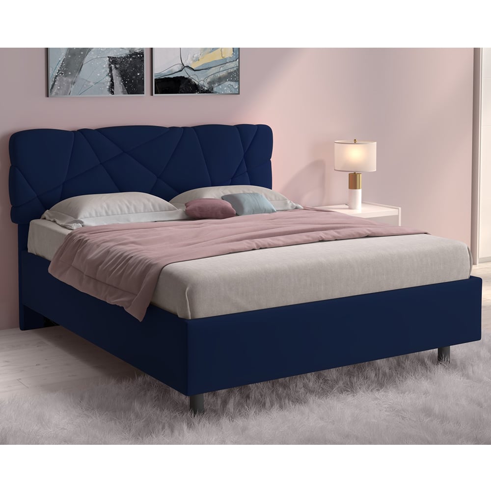 Poznan Fabric Ottoman King Size Bed In Midnight Blue