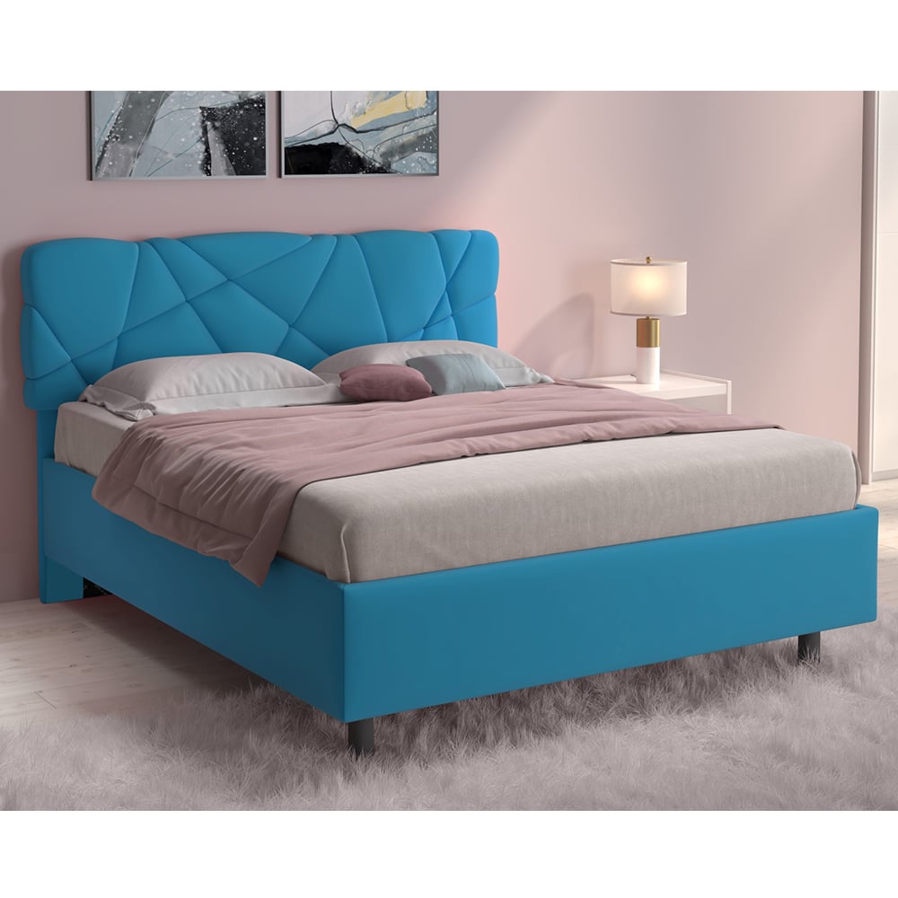 Poznan Fabric Ottoman King Size Bed In Sky Blue
