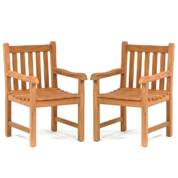 Prague Teak Wooden Outdoor Arm Chairs In Pair | Bed Sava