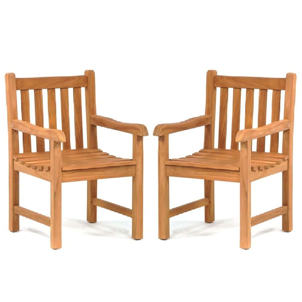 Prague Teak Wooden Outdoor Arm Chairs In Pair