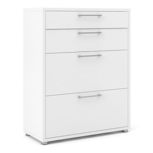 Prax Wooden Office Storage Cabinet With 4 Drawers In White | Bed Sava