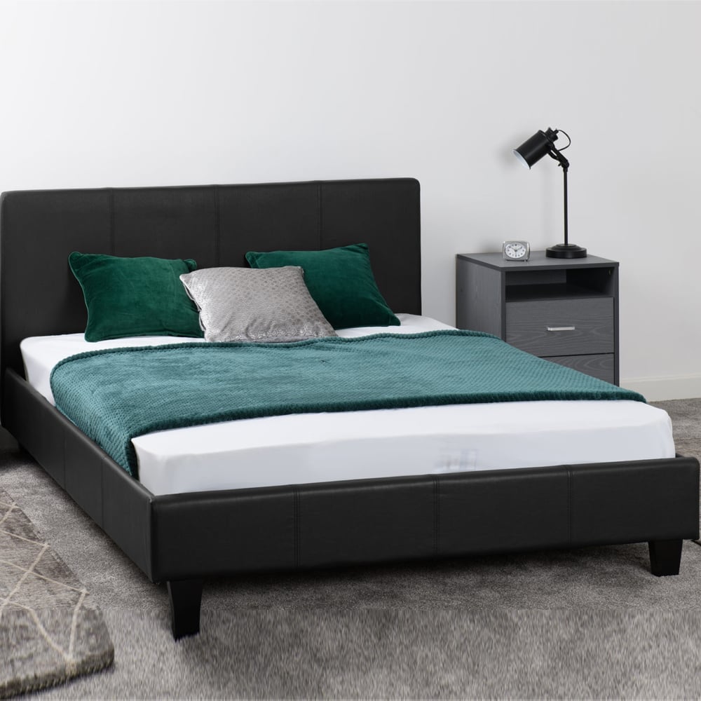 Prenon Faux Leather Double Bed In Black