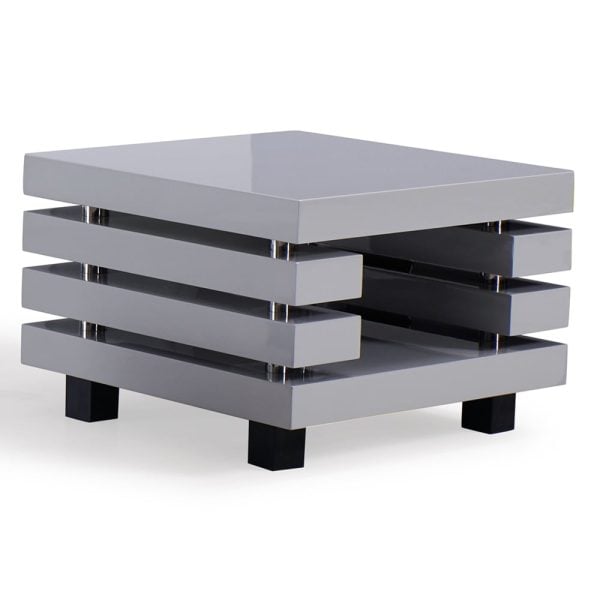 Preston High Gloss Square Lamp Table In Light Grey | Bed Sava