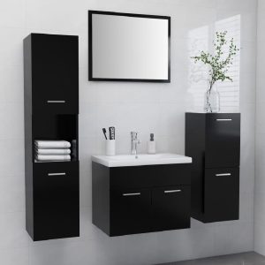 Preston Wooden 60cm Bathroom Furniture Set In Black | Bed Sava