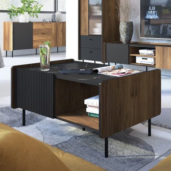 Preston Wooden Coffee Table With 2 Doors In Oak Walnut | Bed Sava