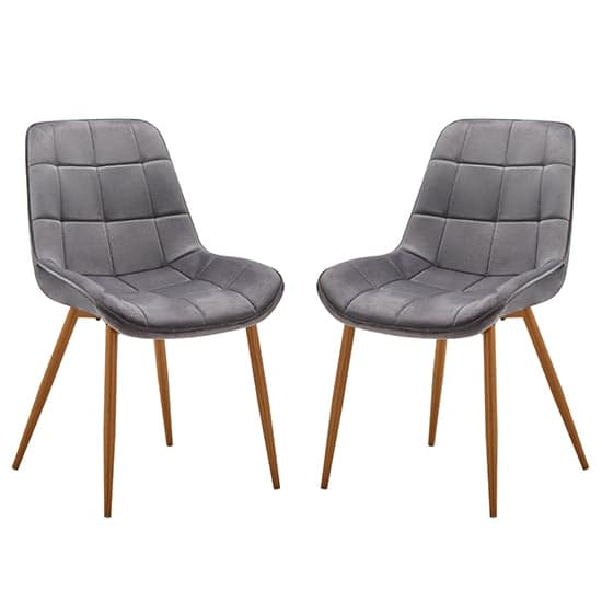 Primo Grey Fabric Dining Chairs With Oak Legs In Pair
