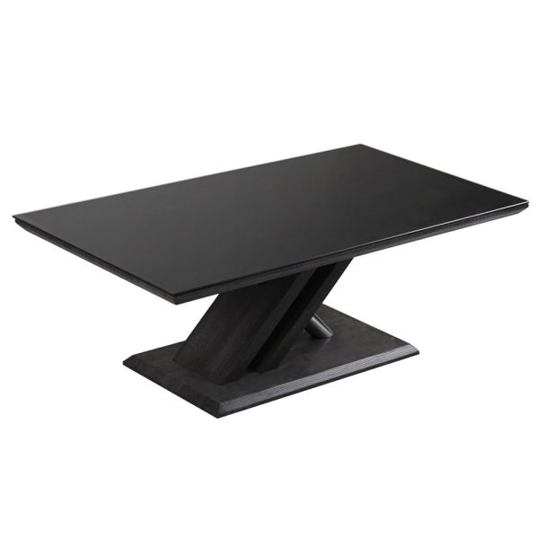 Prisca Black Glass Coffee Table With Wooden And Chrome Base | Bed Sava