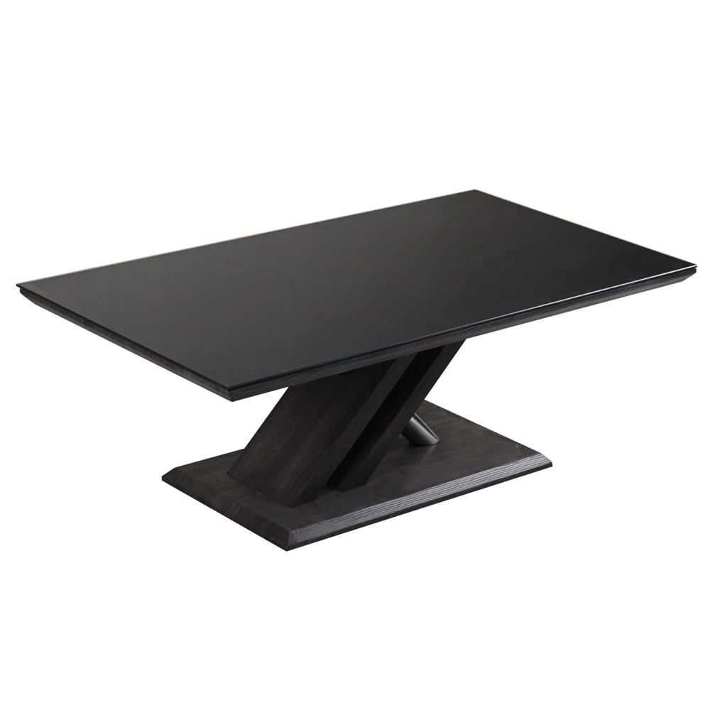 Prisca Black Glass Coffee Table With Wooden And Chrome Base
