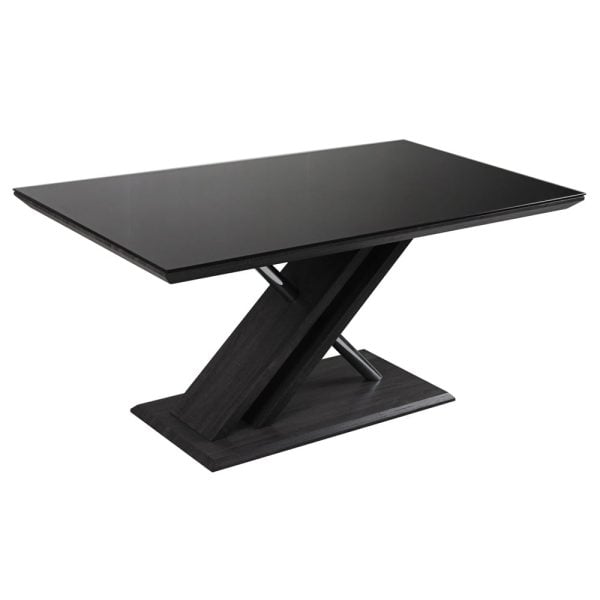 Prisca Black Glass Dining Table With Wooden And Chrome Base | Bed Sava