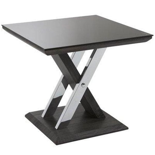 Prisca Black Glass End Table With Wooden And Chrome Base | Bed Sava