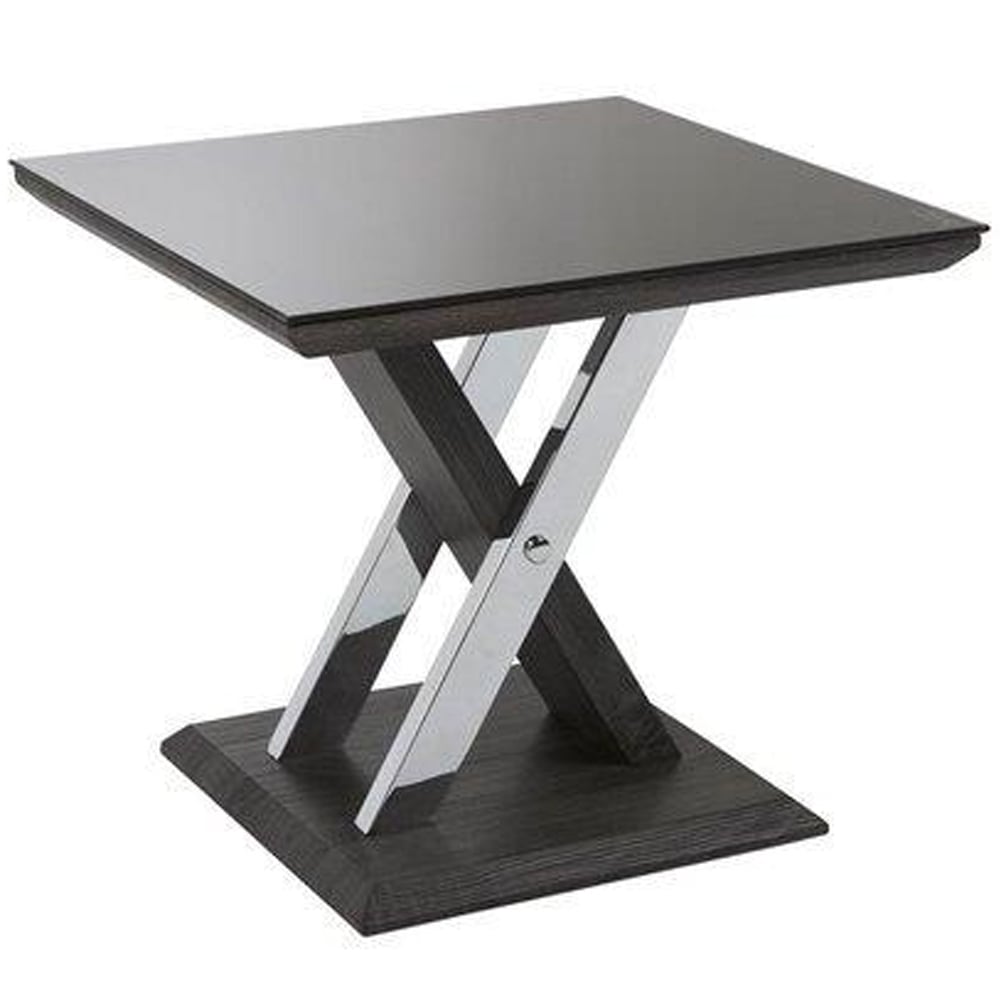 Prisca Black Glass End Table With Wooden And Chrome Base