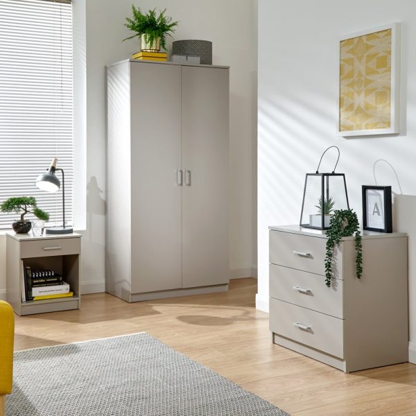 Probus Wooden Bedroom Set With 2 Doors Wardrobe In Light Grey | Bed Sava