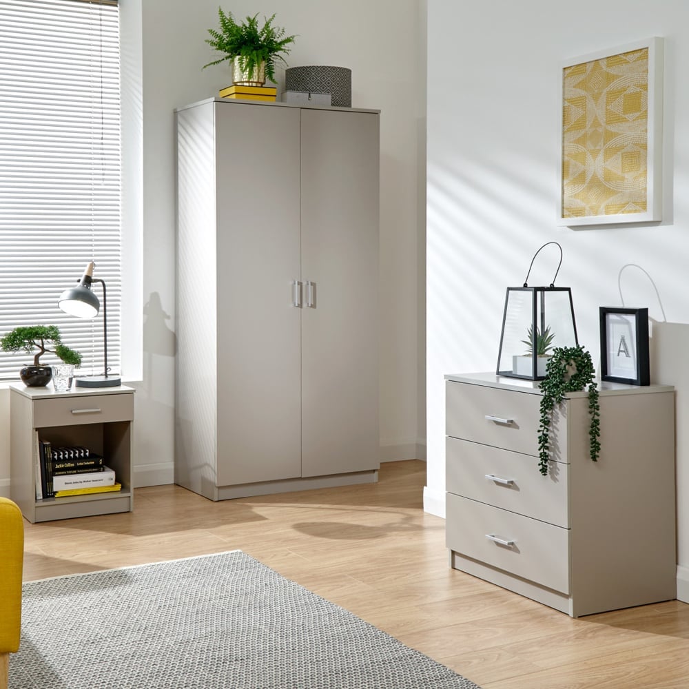 Probus Wooden Bedroom Set With 2 Doors Wardrobe In Light Grey