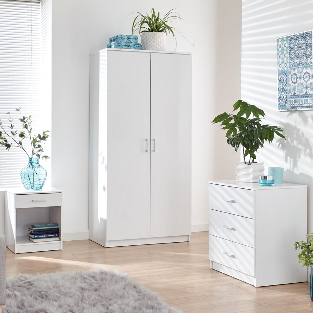 Probus Wooden Bedroom Set With 2 Doors Wardrobe In White