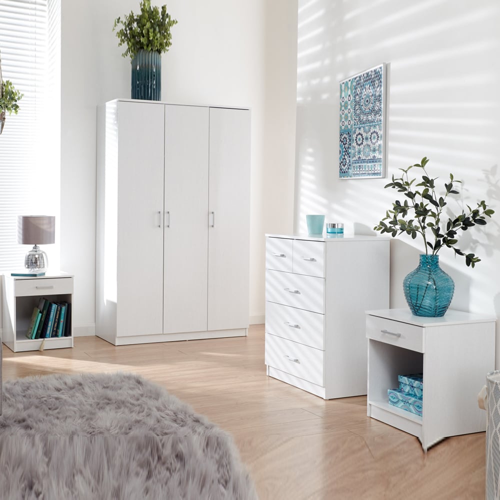 Probus Wooden Bedroom Set With 3 Doors Wardrobe In White