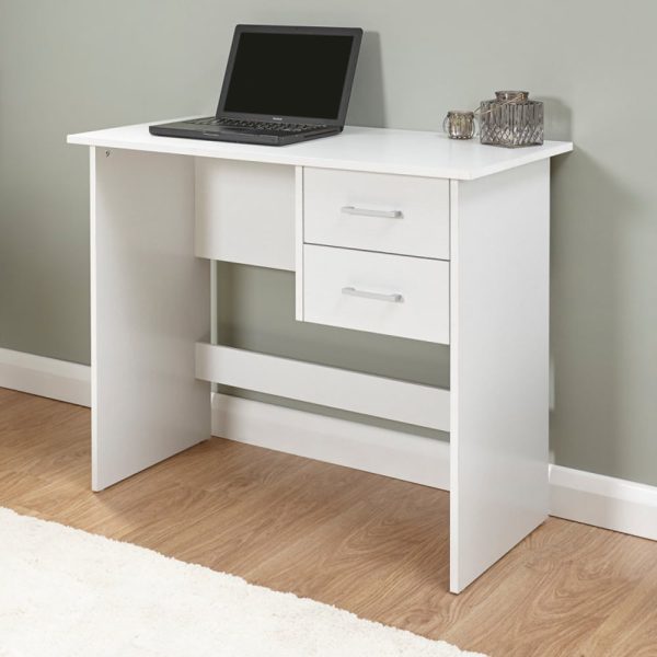 Probus Wooden Laptop Desk With 2 Drawers In White | Bed Sava