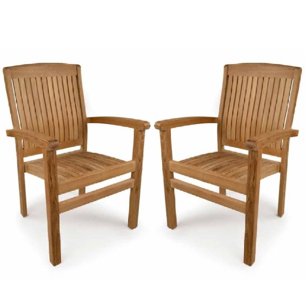 Pryor Teak Wooden Outdoor Arm Chairs In Pair | Bed Sava