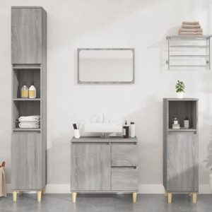 Pueblo Wooden 3 Piece Bathroom Furniture Set In Grey Sonoma | Bed Sava