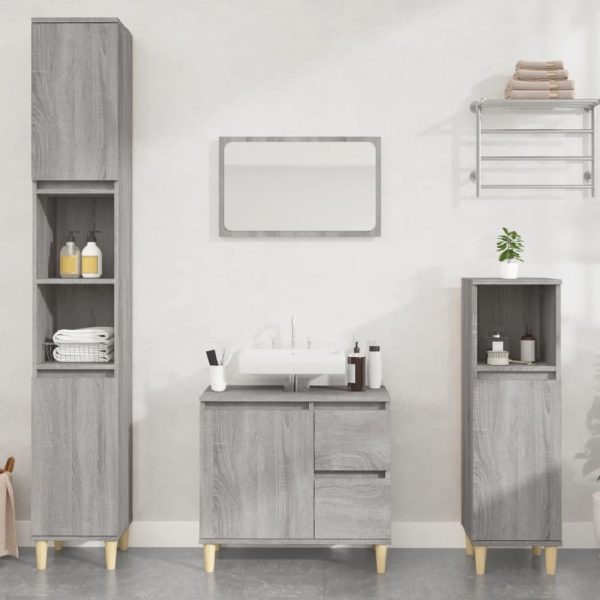 Pueblo Wooden 3 Piece Bathroom Furniture Set In Grey Sonoma | Bed Sava