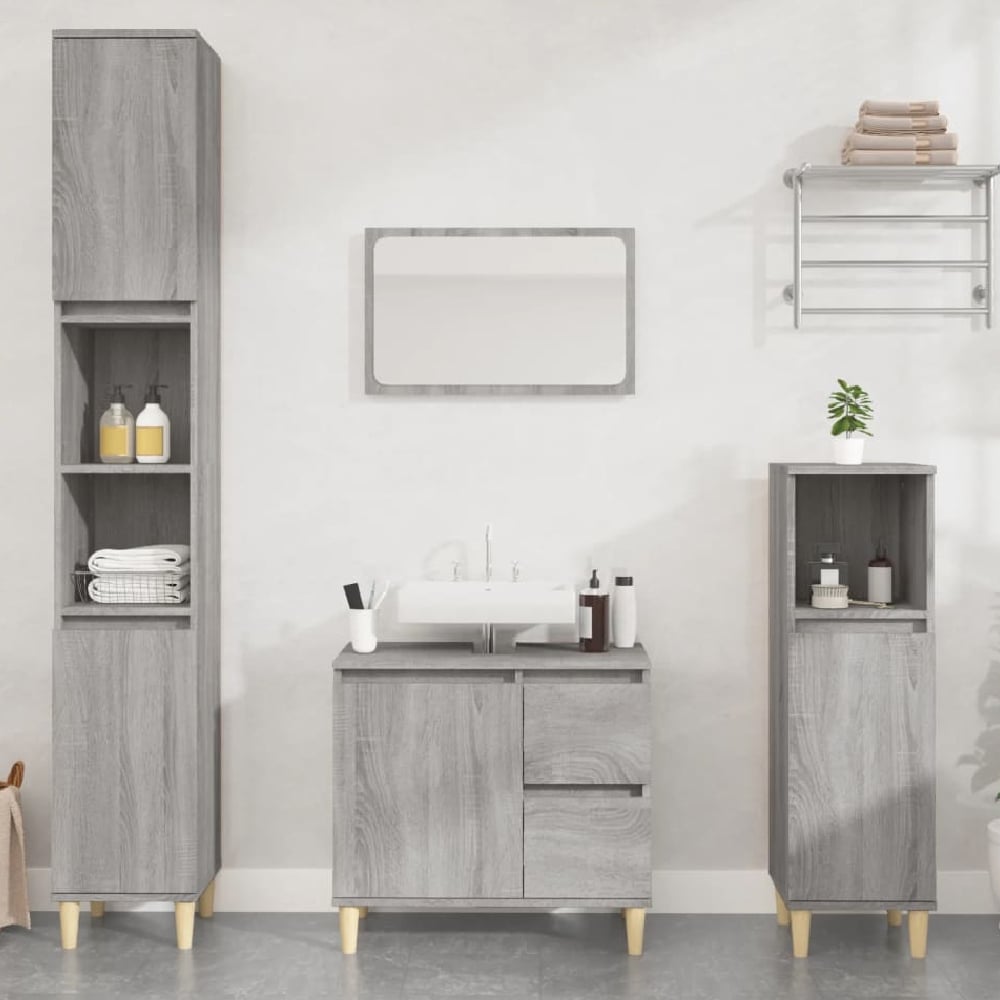 Pueblo Wooden 3 Piece Bathroom Furniture Set In Grey Sonoma