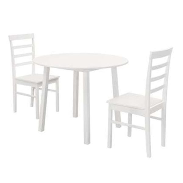 Pueblo Wooden Round Dining Table With 2 Chairs In White | Bed Sava