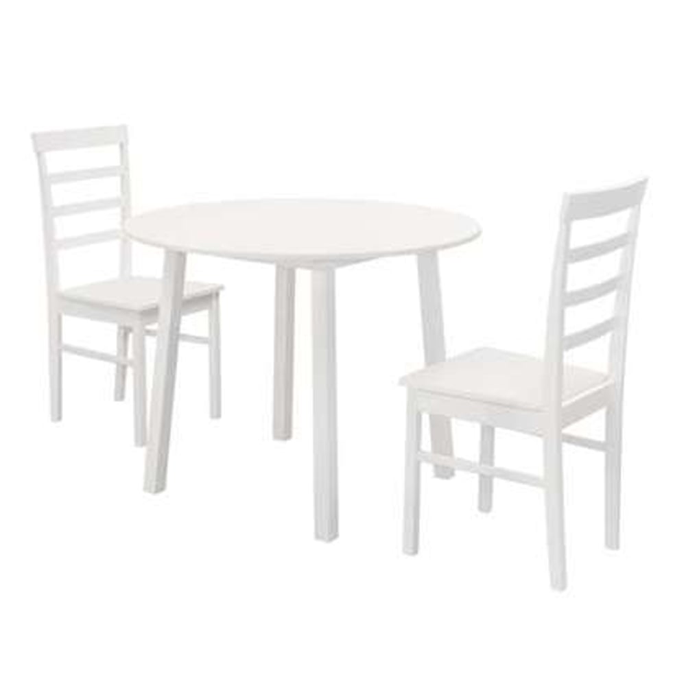 Pueblo Wooden Round Dining Table With 2 Chairs In White