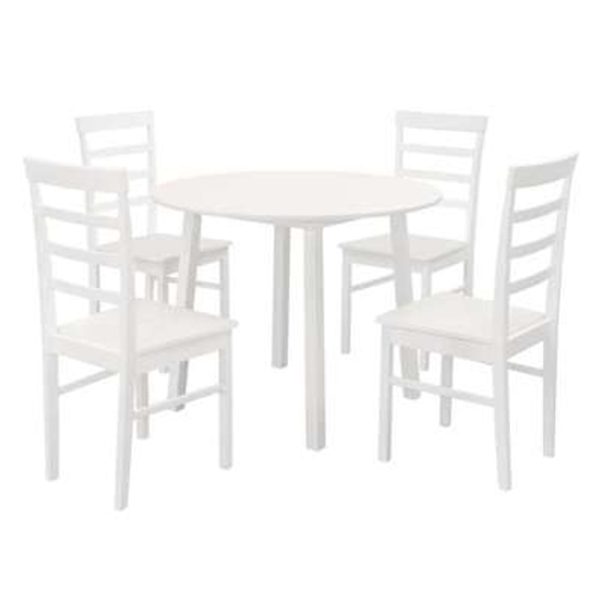 Pueblo Wooden Round Dining Table With 4 Chairs In White | Bed Sava