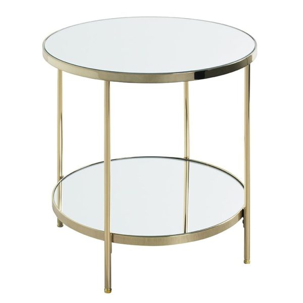 Pulaski Large Mirrored Round End Table With Brass Frame | Bed Sava