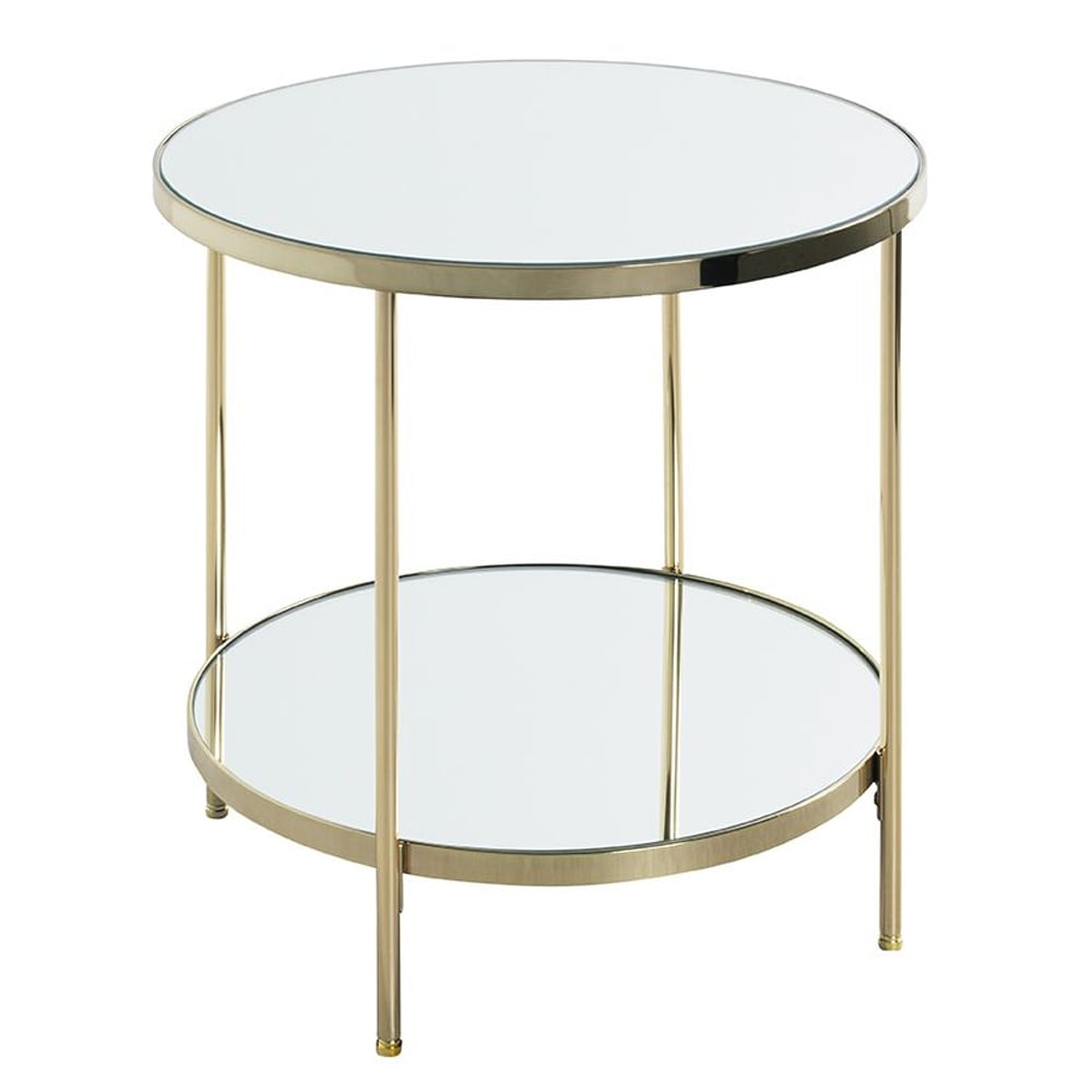Pulaski Large Mirrored Round End Table With Brass Frame