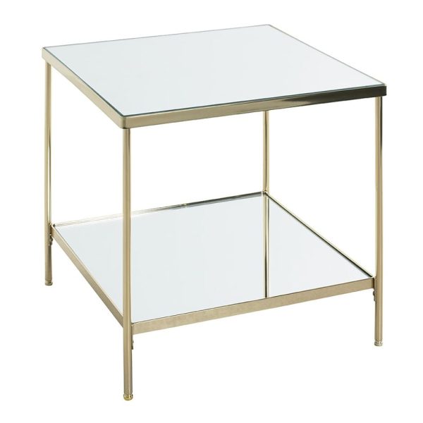Pulaski Large Mirrored Square End Table With Brass Frame | Bed Sava