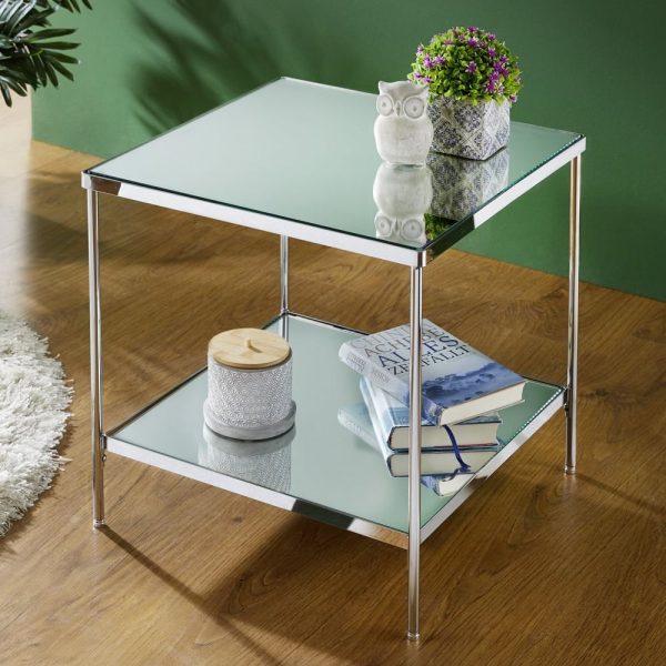 Pulaski Large Mirrored Square End Table With Chrome Frame | Bed Sava