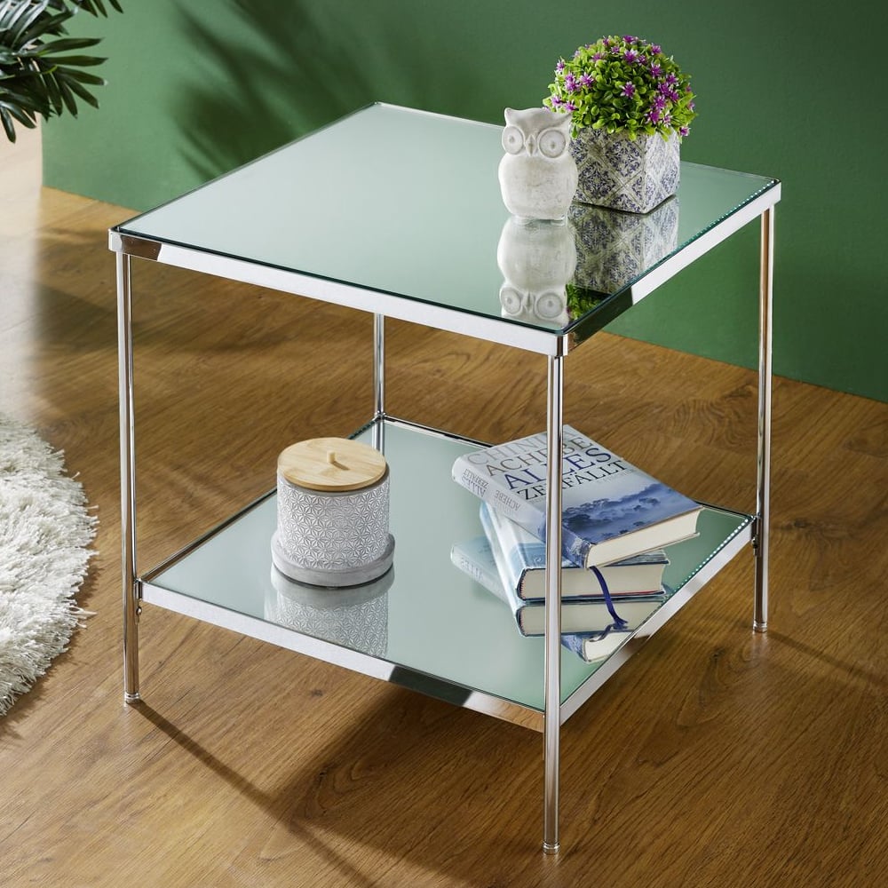 Pulaski Large Mirrored Square End Table With Chrome Frame