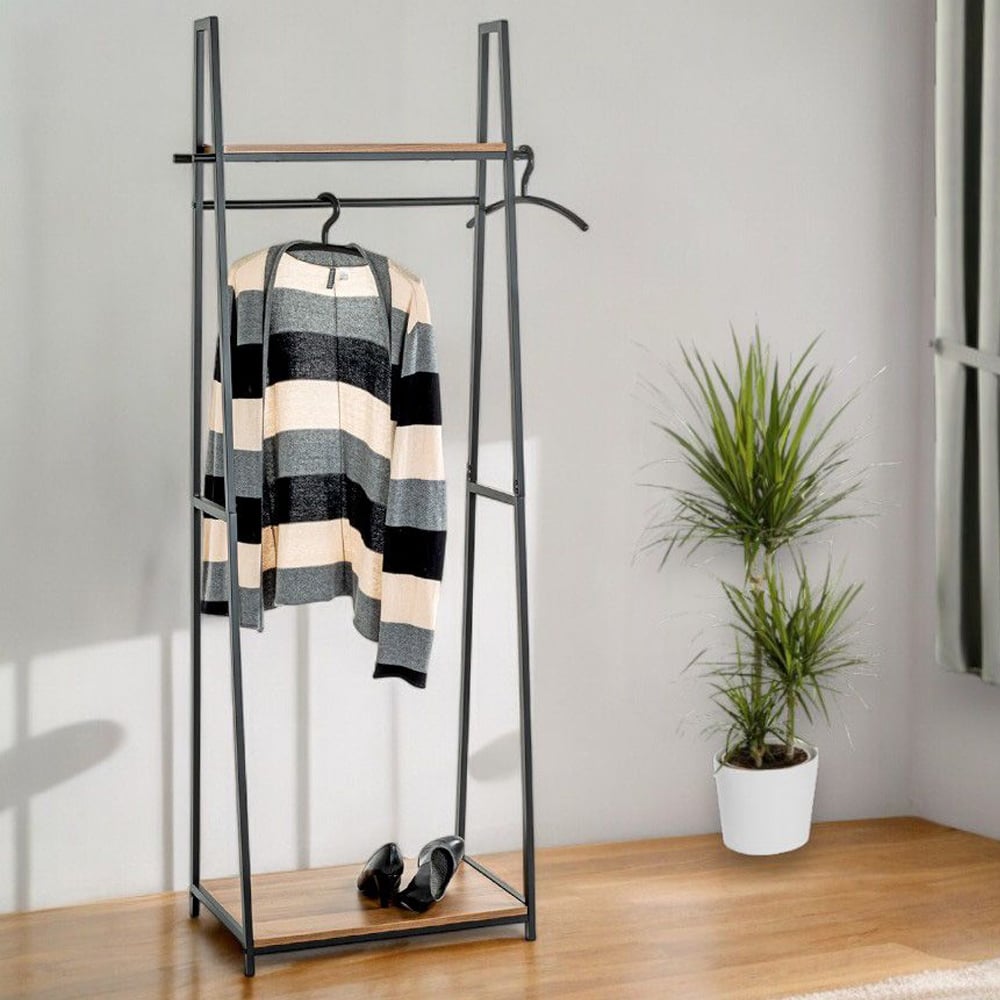 Pulaski Large Wooden Coat Stand With Metal Frame In Dark Oak
