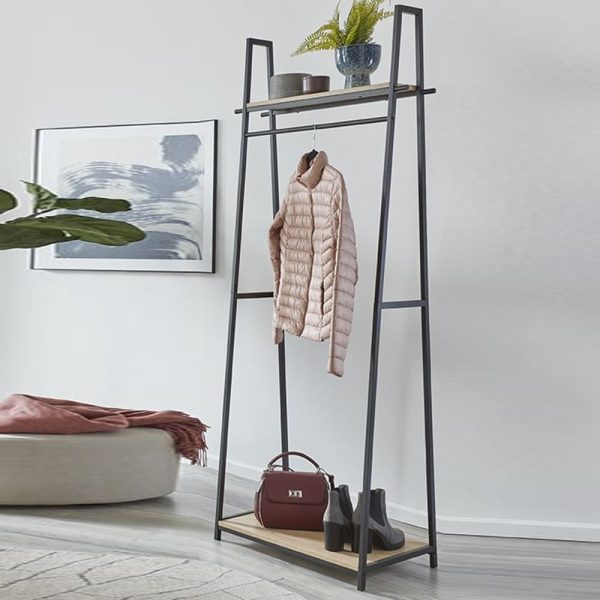 Pulaski Large Wooden Coat Stand With Metal Frame In Light Oak | Bed Sava