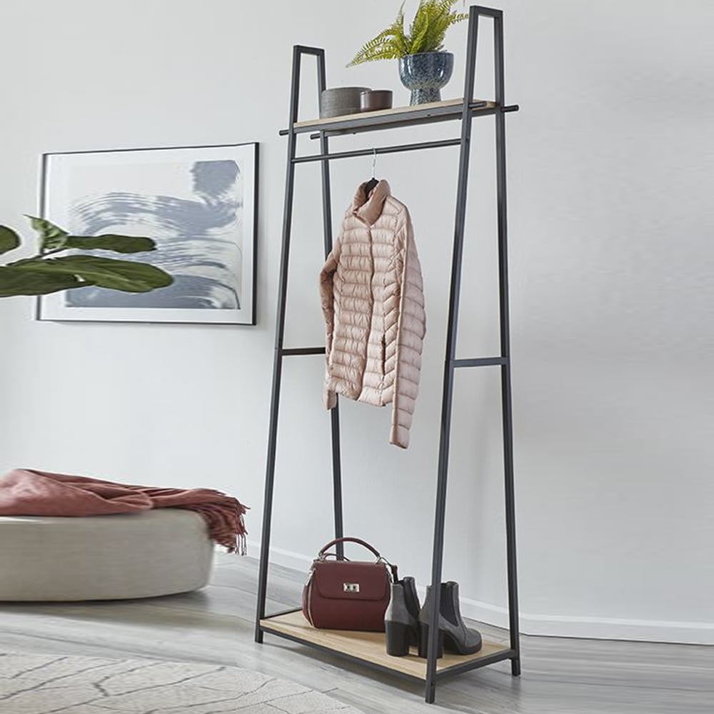 Pulaski Large Wooden Coat Stand With Metal Frame In Light Oak
