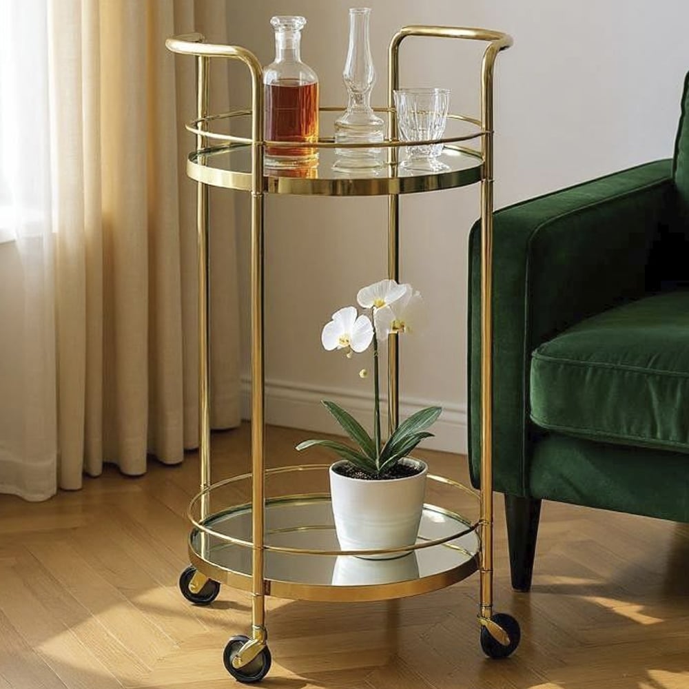 Pulaski Mirrored Drinks Serving Trolley With Brass Frame