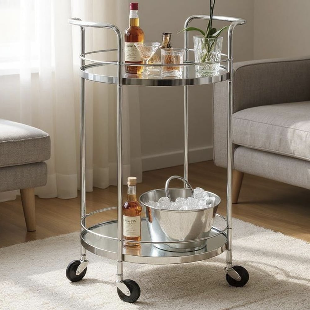 Pulaski Mirrored Drinks Serving Trolley With Chrome Frame