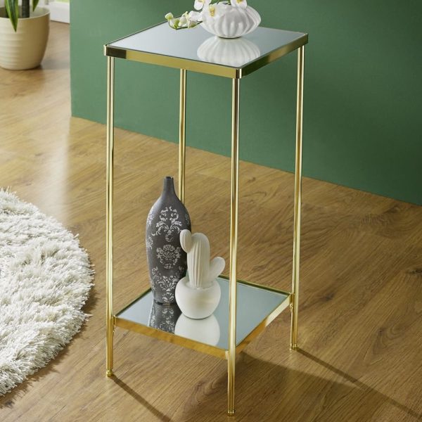 Pulaski Mirrored Square Flower Column With Brass Frame | Bed Sava