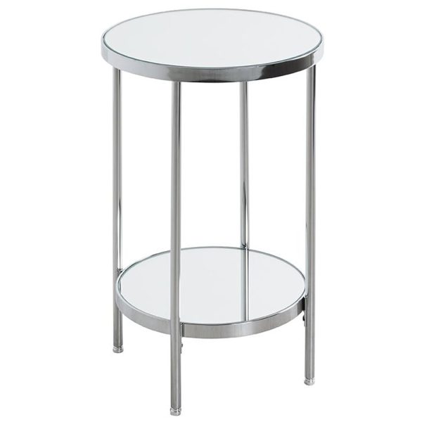 Pulaski Small Mirrored Round End Table With Chrome Frame | Bed Sava